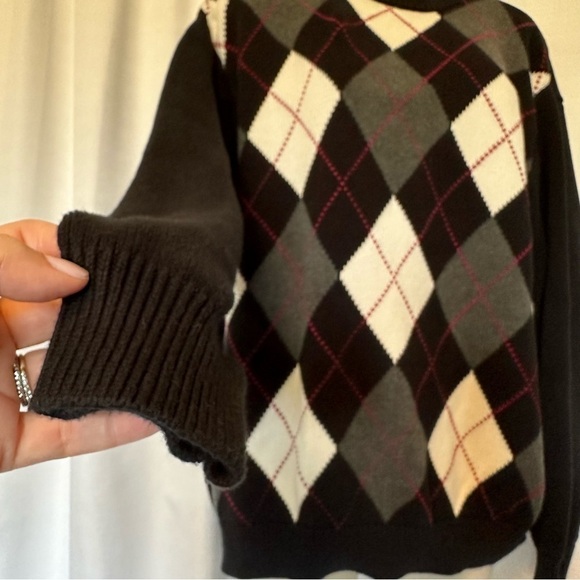 Brandy Melville Argyle Sweater Black Gray Red Academia Preppy One Size (Small) - Picture 4 of 10